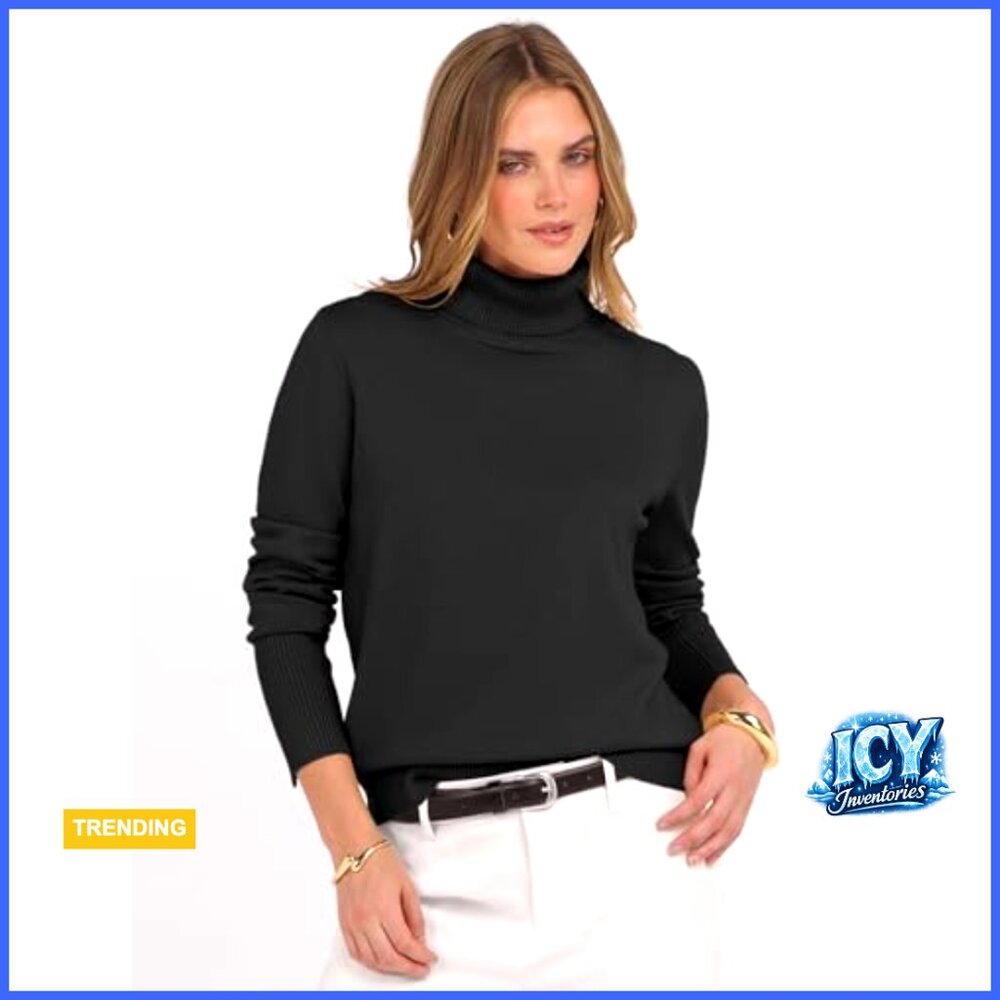 Turtleneck Pullover Sweater Long Sleeve Button Cuff Soft Knitted Top - Picture 4 of 7